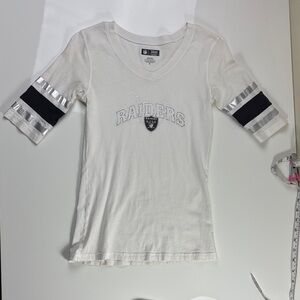 NFL Raiders Women's White and Black Short 3/4 Sleeve Tee
